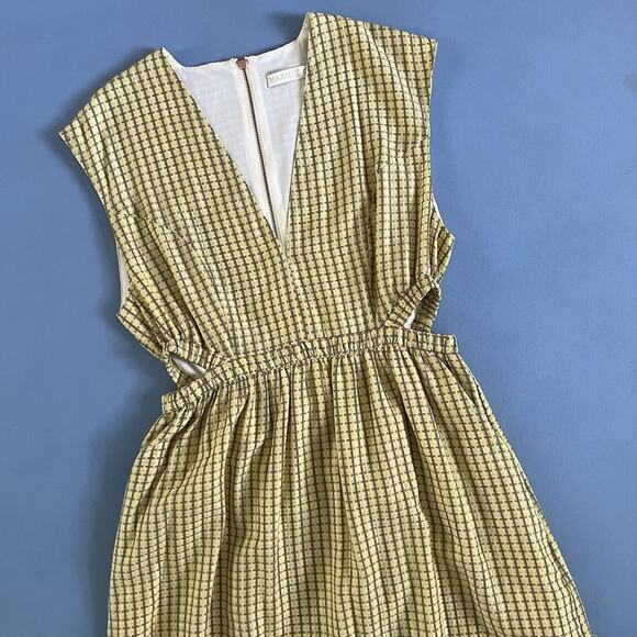 Marie Oliver Simone Lemongrass Yellow Plaid Cut Out Silk Blend Midi Dress - Picture 5 of 6